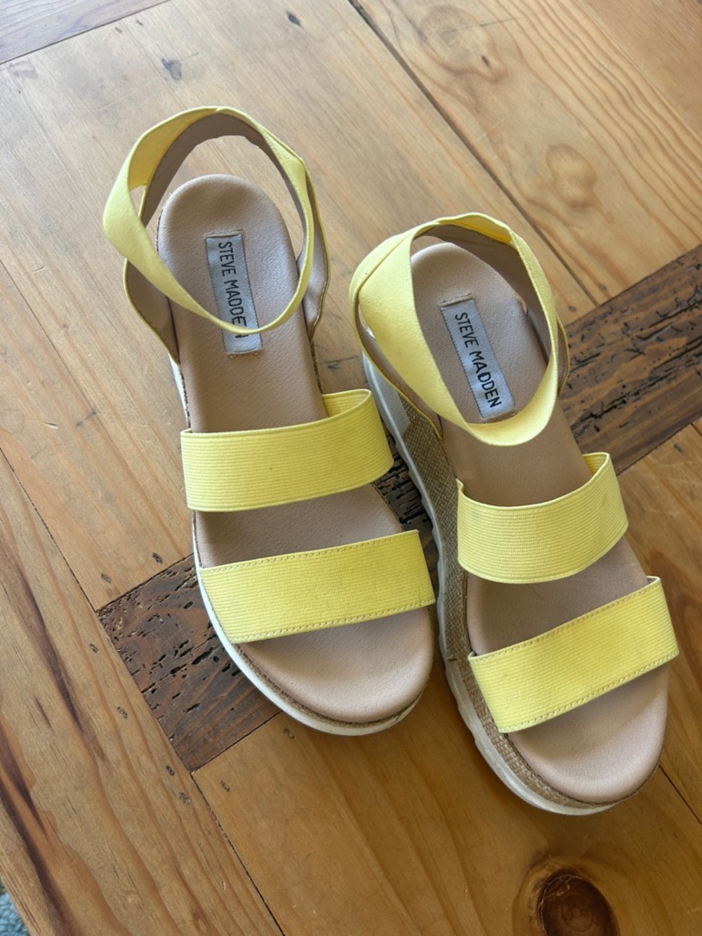 Steve Madden Lemon Yellow Elastic-Strap Espadrille Wedges